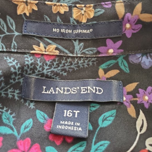 Lands' End Plus Size 16T Tall No Iron Floral Shirt - Picture 7 of 13